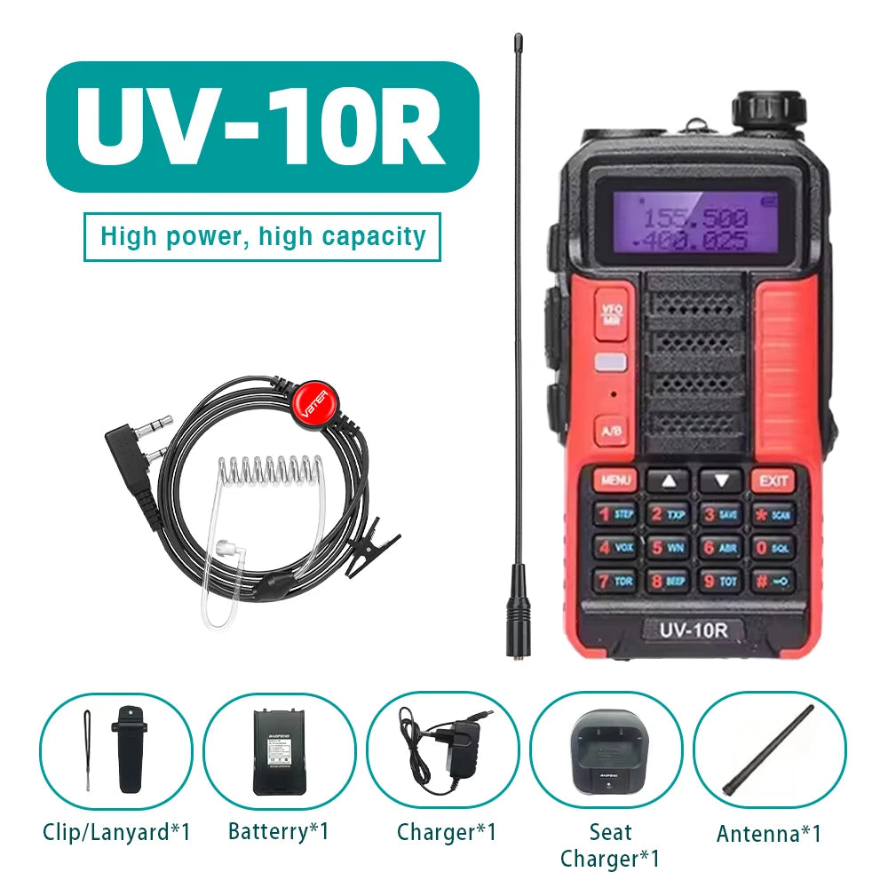 Baofeng UV-10R High Power Walkie Talkie 999CH FM Radio Flashlight VOX Portable Outdoor Hunting Construction Two Way Radio