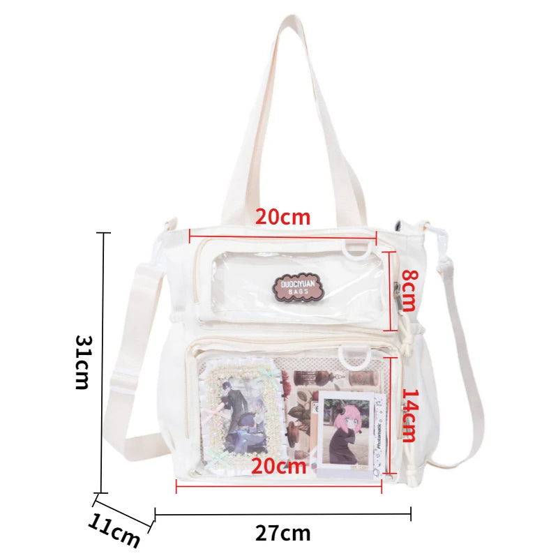 Y2K Japanese Preppy Style Shoulder Crossbody Bag New Nylon School Bags for Teenage Girls Transparent Itabag Backpacks Ita Bag