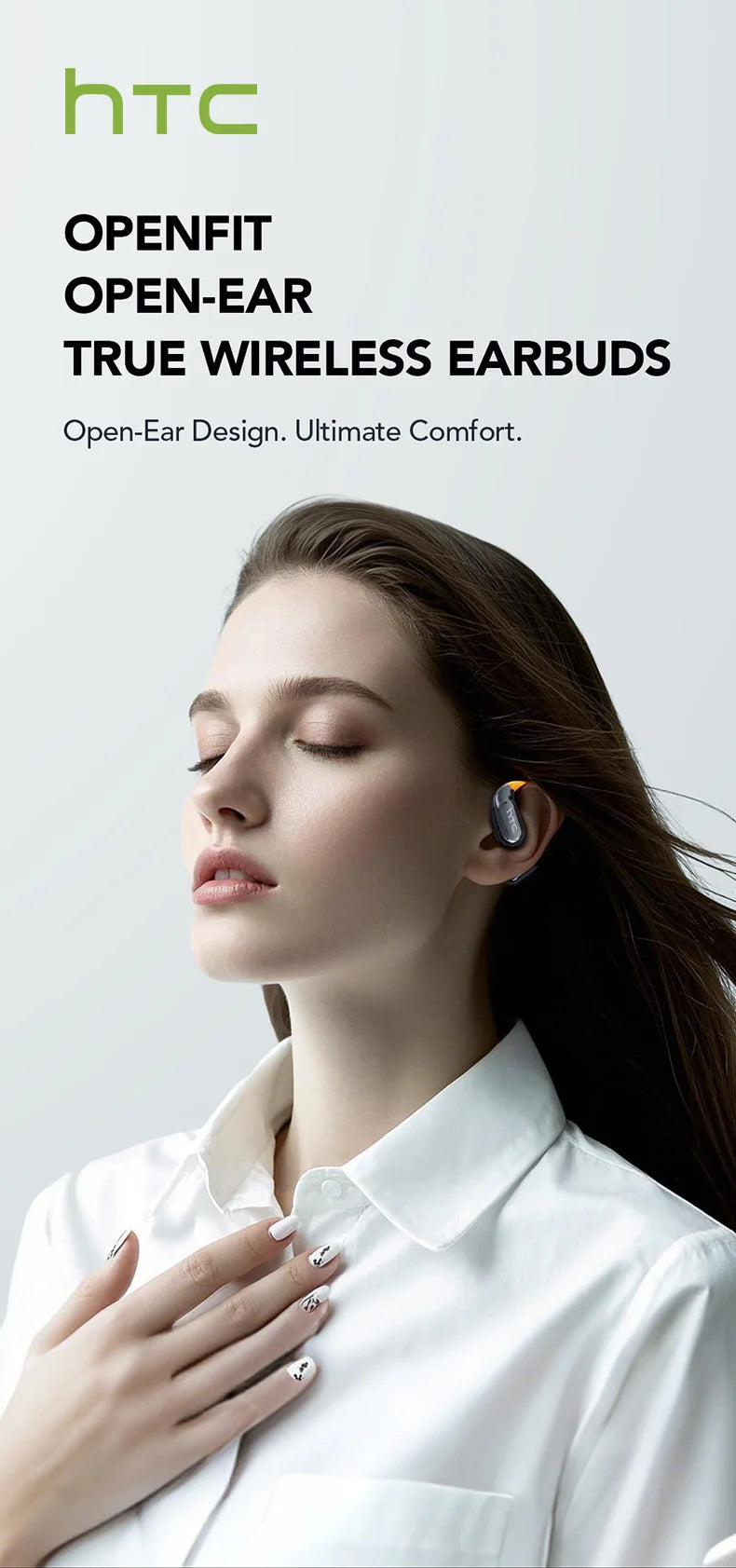 Bluetooth Wireless Headset HTC NE27 AI Real-Time Language Translator Earbuds Ear Hook Touch LCD Display ENC 2026 Choice