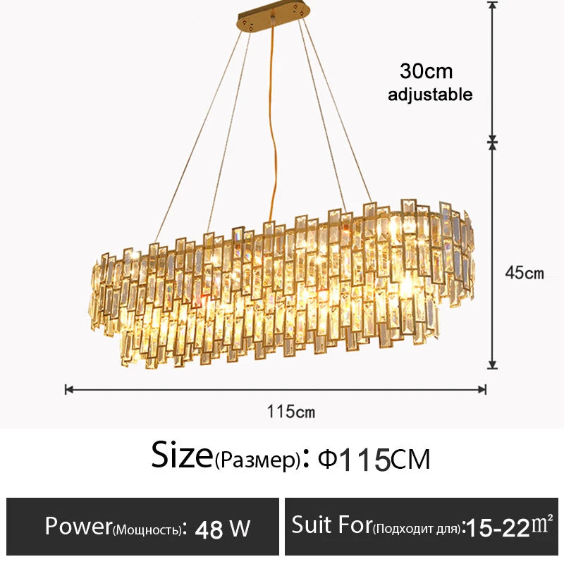 Luxury Dining Living Room Chandelier Modern Round Ceiling Pendant Lights Interior Decoration Golde Crystal Led Ceiling Light