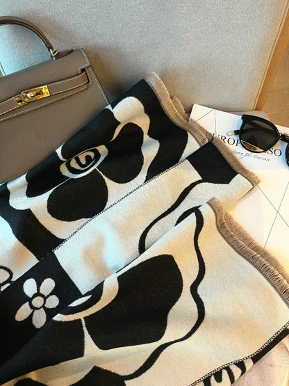 Elegant Women Flowers Soft Acrylic Cashmere Scarf Shawl Autumn Winter Neckerchief Spring Summer Travel Cape Long