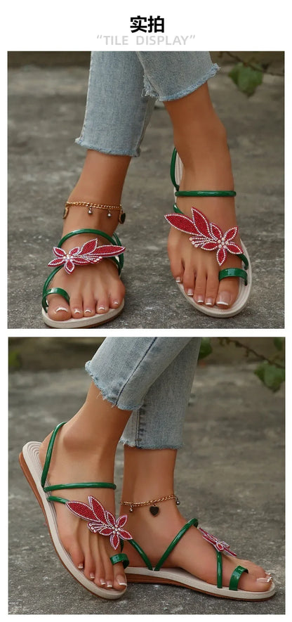 Glitter Slippers Women Summer Sandals 2025 Fashion Bling Female Butterfly Flops Beach Diamond Flat Shoes Outdoor Slides Sandals