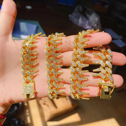 Luxury Gold Plated Spike Dog Collar Cuban Chain Choke Collar for Small Large Dogs Hip Hop Necklaces Jewelry Crystal Accessories