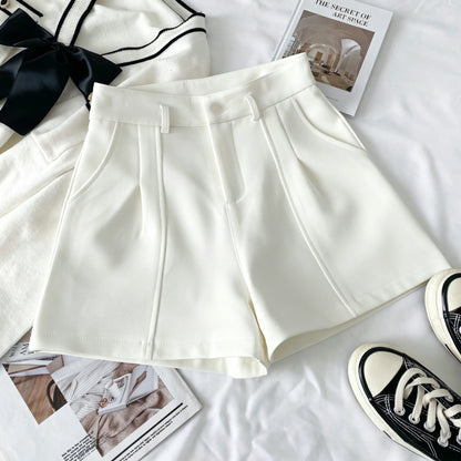 Casual Women A-Line Shorts Fashion Office Lady Commute Vintage Solid High Waist Short Pants Casual Streetwear Summer Trousers