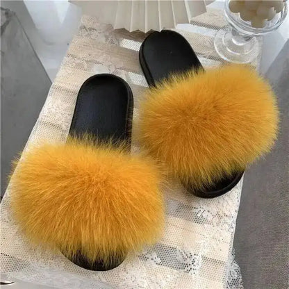 Women's Fluffy  Slides Fashion Plush fluffy Flat Sandals Casual Indoor Outdoor Beach Casual Slippers