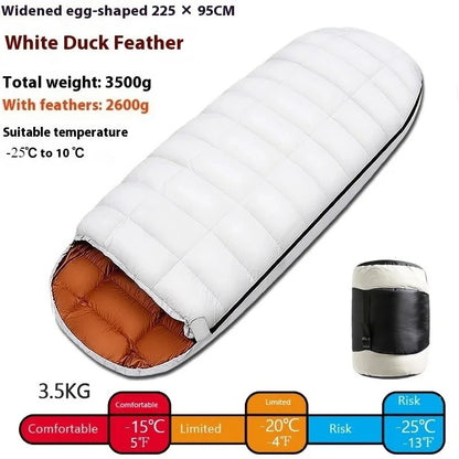 Wider Waterproof Down Sleeping Bag 225CM*95CM for Winter Cold Weather -25~0 ℃ Camping Hiking Backpacking with Compression Sack