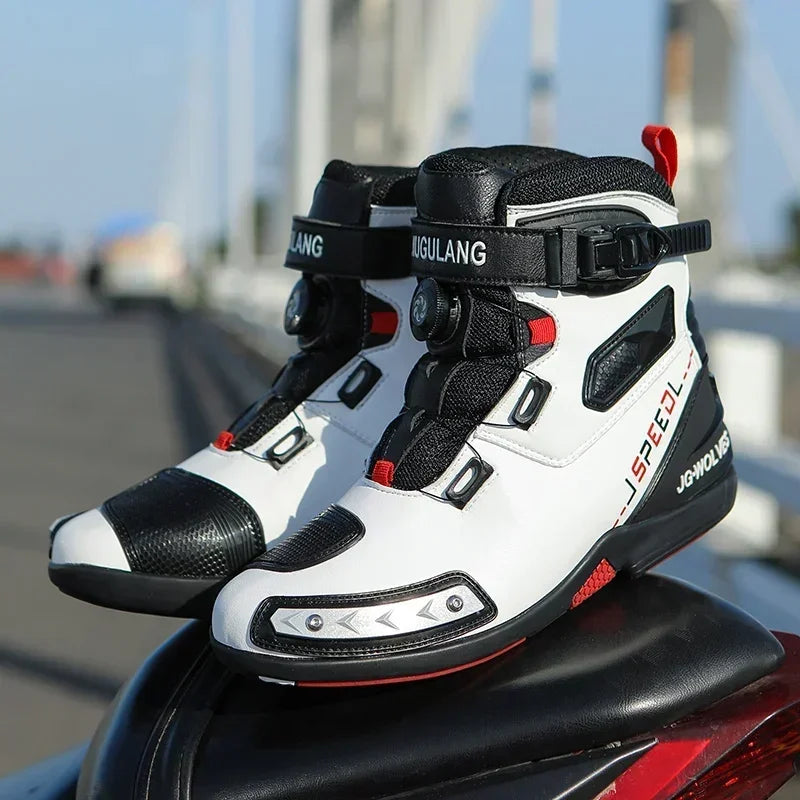 Men Leather Motos Breathable Anti Slip Wear-resistant Riders Boots Motorbike Racing Ankle Length Shoes 2024 New Motorcycle Boots