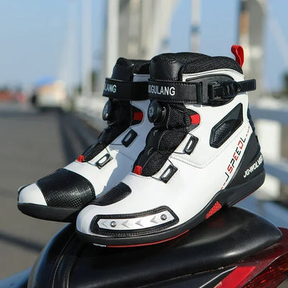 Men Leather Motos Breathable Anti Slip Wear-resistant Riders Boots Motorbike Racing Ankle Length Shoes 2024 New Motorcycle Boots