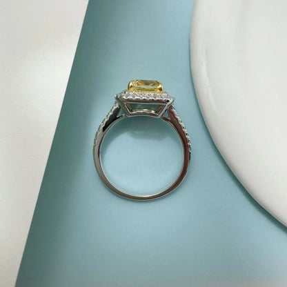 Double ring yellow diamond micro-set ring PT950 platinum, 2.5 carats, women, yellow diamond starlight effect
