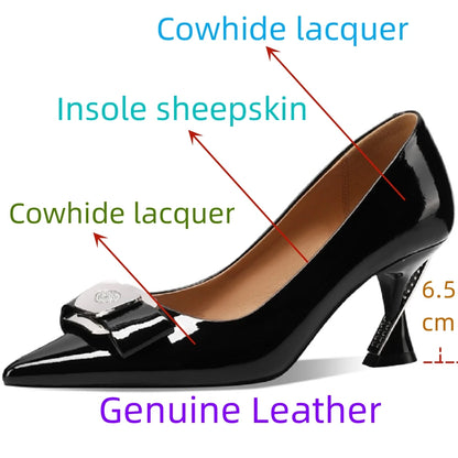 【JOCHEBED HU】Women Genuine Leather Pumps Deer Party Wedding Stiletto Office Pointed Toe Fashion High Heels Leather Shoes 33-43