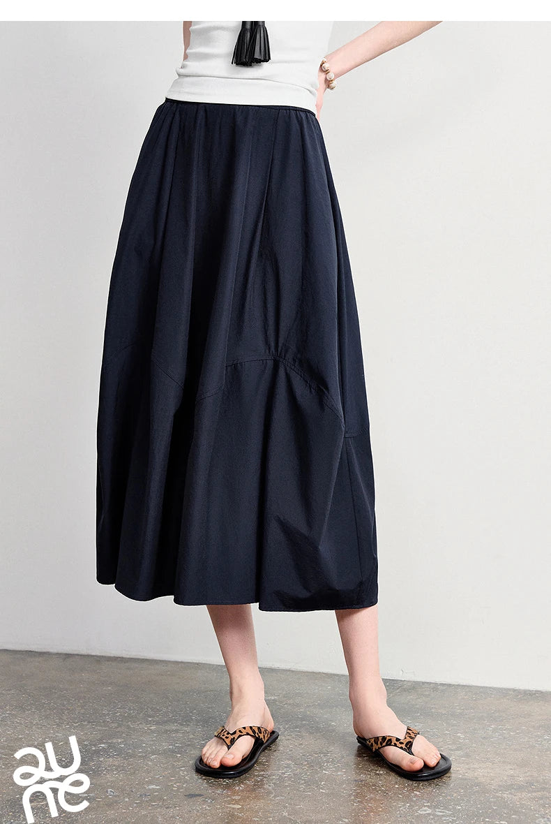 TOYOUTH Women's A-Line Bud Skirt 2026 Summer New Split Detail Retro Puff Midi Skirt, Lightweight Outdoor Wear