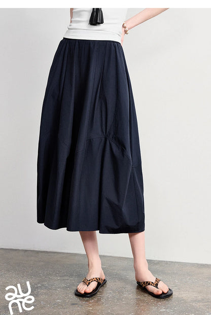 TOYOUTH Women's A-Line Bud Skirt 2026 Summer New Split Detail Retro Puff Midi Skirt, Lightweight Outdoor Wear