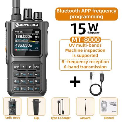MOTOLOLA 15W Portable Handheld Walkie Talkie 6 Band Transmission Reception Bluetooth Program Flashing Noise Reduction AM FM