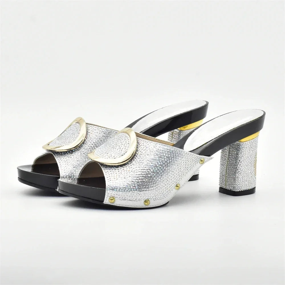 African Women Shoes and Bags Sets with Rhinestone Plus Size Heels 43 Nigerian Party Pumps Luxury Shoes Wedding Shoes Bride