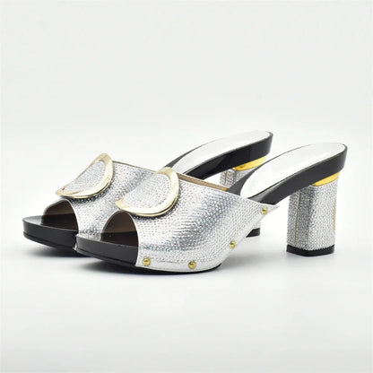 African Women Shoes and Bags Sets with Rhinestone Plus Size Heels 43 Nigerian Party Pumps Luxury Shoes Wedding Shoes Bride