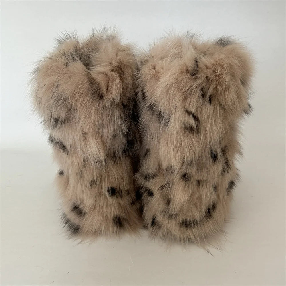 Winter Shoe Women's Winter Fluffy Real Fox Fur Boots Woman Plush Warm Snow Boots Luxury Footwear Girls' Furry Fur Bottes Fashion