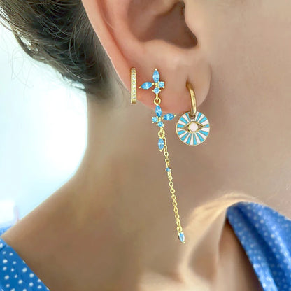 925 Sterling Silver Needle Light Blue Zircon Stud Earrings for Women Fashion Blue Enamel Pendant Earrings Luxury Jewelry Gifts