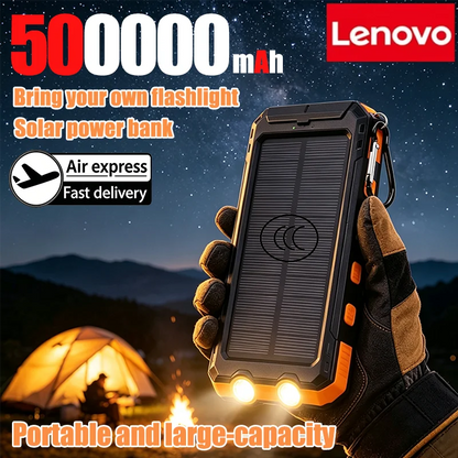 Lenovo 500000mAh Outdoor Solar Power Bank Super Fast Charging Portable External Battery for iPhone Samsung Huawei