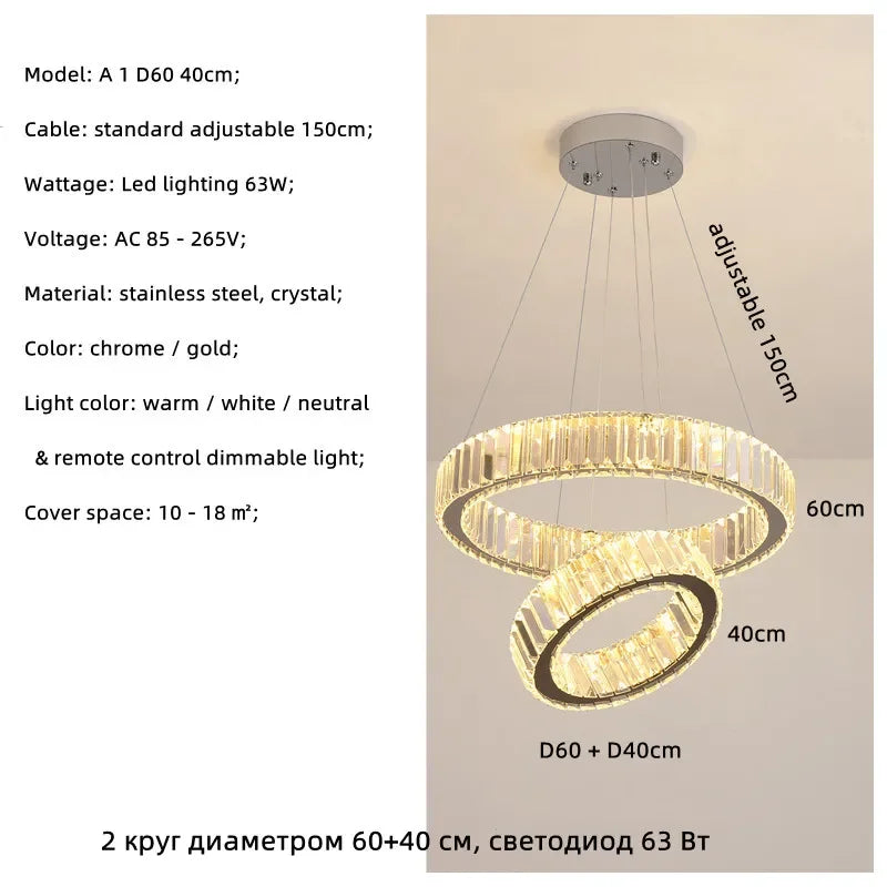 Modern Luxury Led Dimmable Pendant Lights Lustre Living Room Chandelier Lamp Fixtures Foyer Shiny Steel  Luminarias Light
