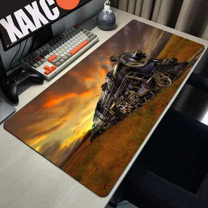 Retro Train Mouse Pad Large Gaming Mousepad PC Gamer Computer Office Mouse Mat Silicone Keyboard Mat Desk Pad Laptop Mausepad