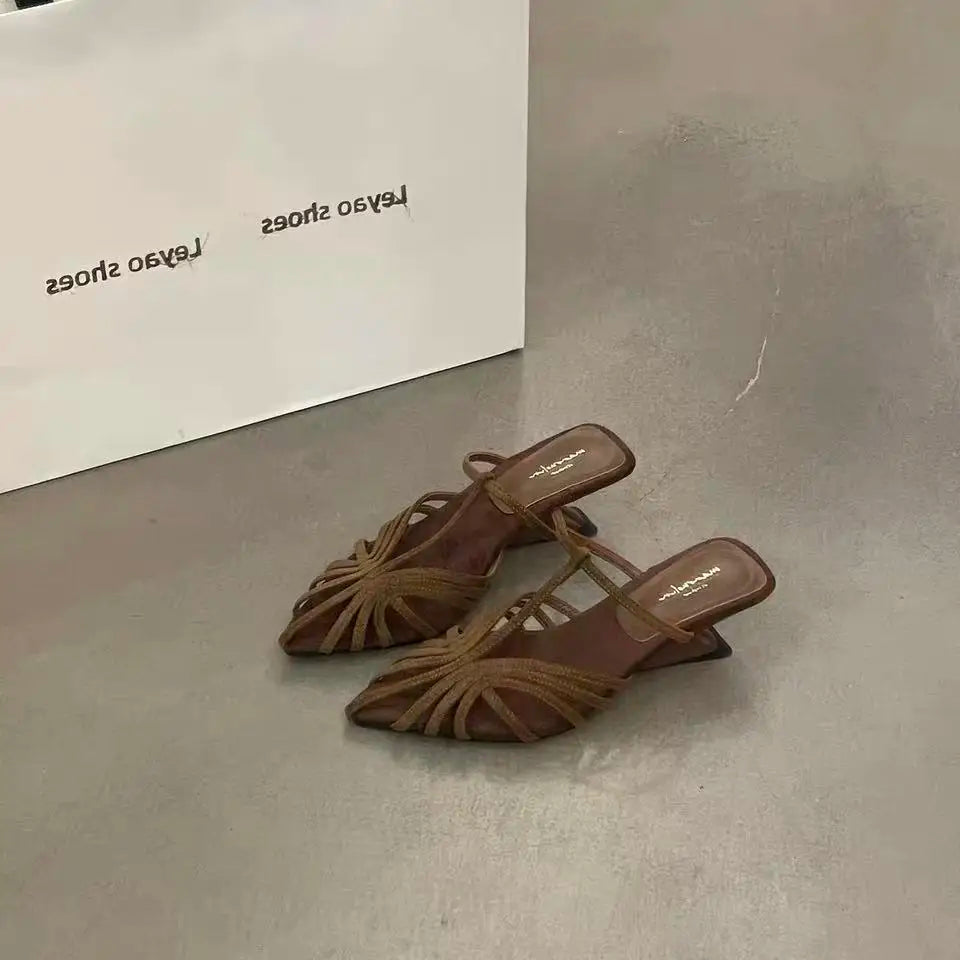 Fashion T-shaped Strap Women's Sandals Designer Baotou High Heels Women's Shoes Luxury Anti Slip Women's Slippers Women's Shoes