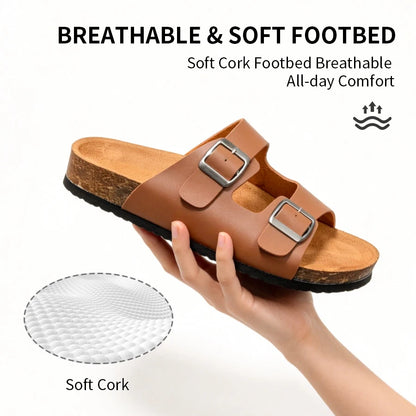 Men's cork slippers, couple's wear, double strap slippers, women's shoes, two buckle, thong sandals, beach shoes