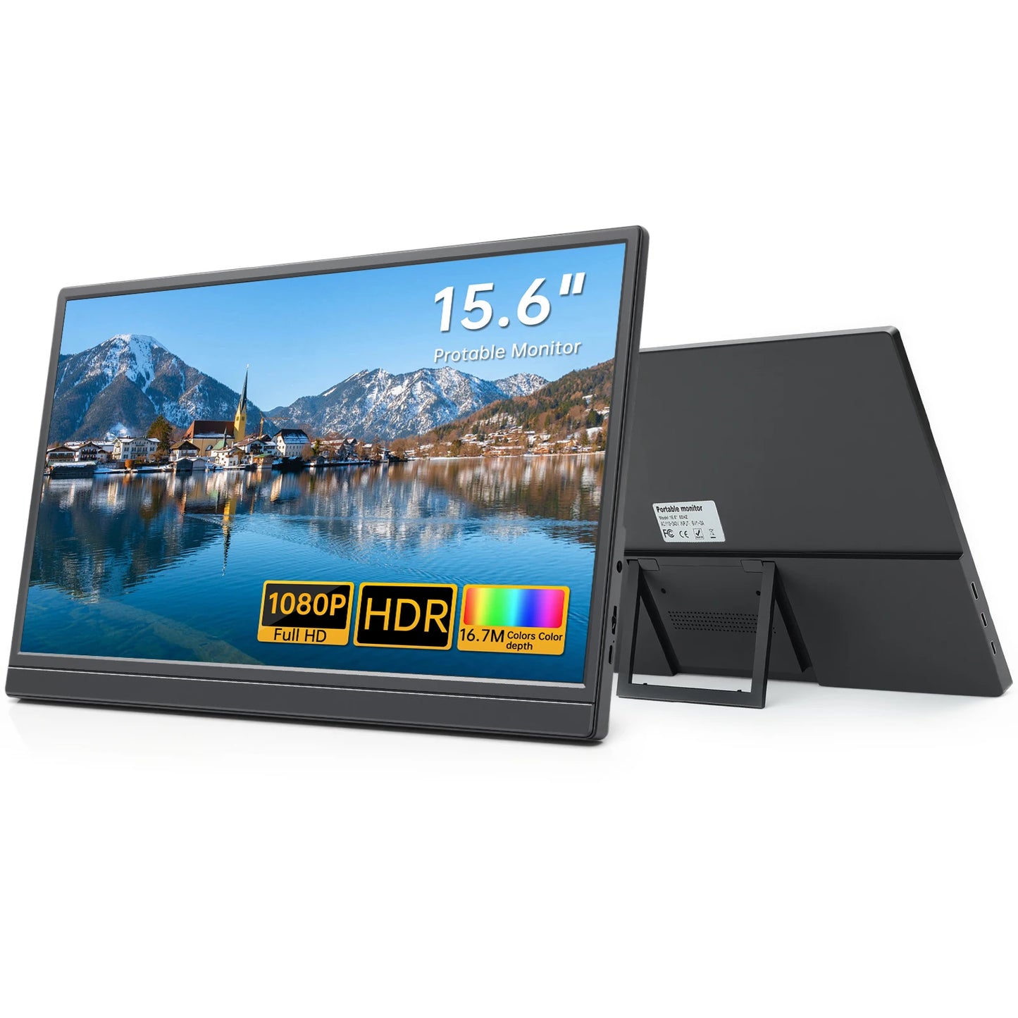 Portable Monitor 15.6 inch FHD 1080P - Ultra-Slim Portable Laptop Monitor with Kickstand - IPS Travel Monitor for Laptop PC, MAC, Phone, Xbox, PS5 - USB-C & HDMI Connectivity