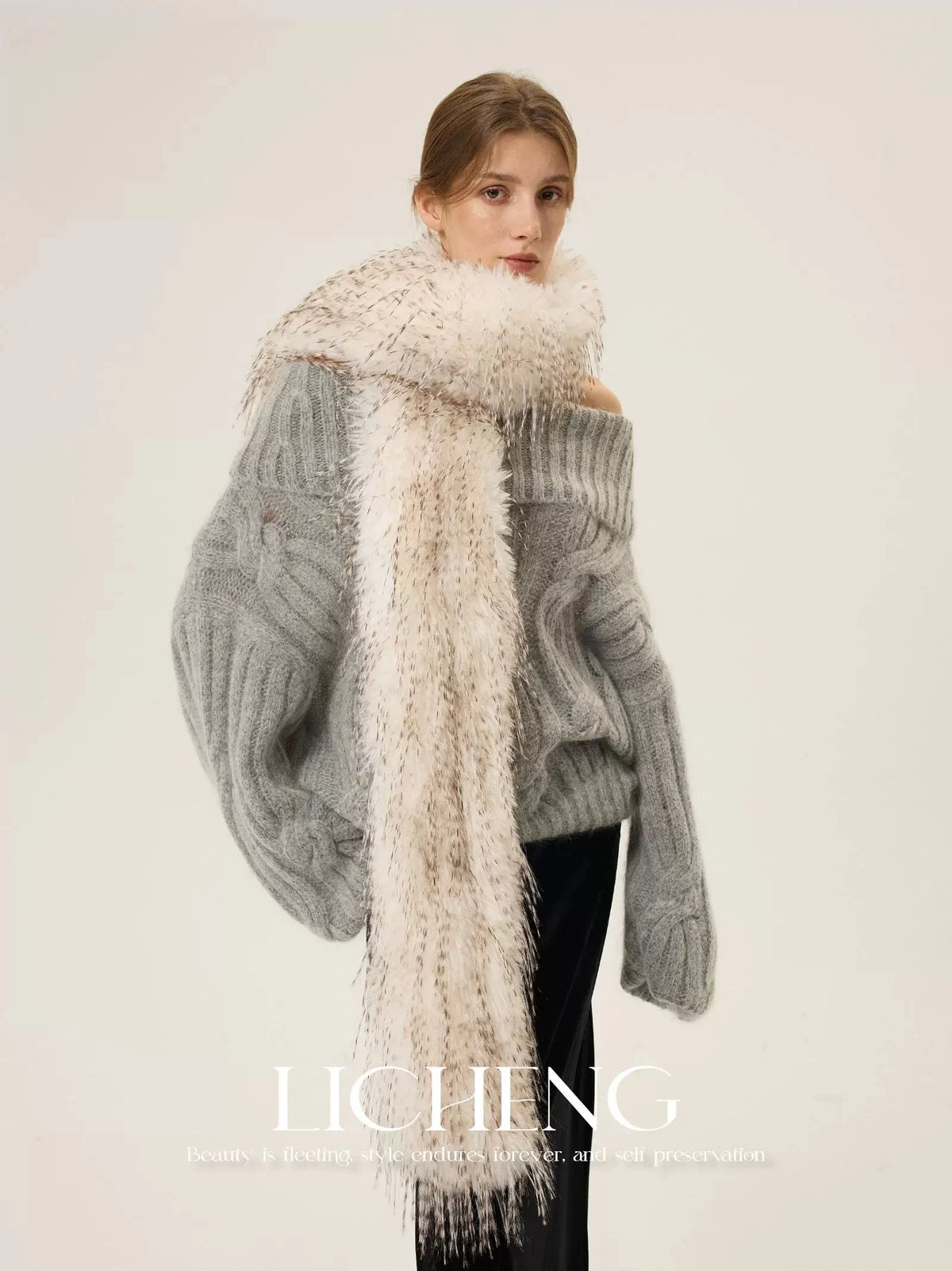 faux mink fur scarf winter  neck warmer long Big  fur collar round scarf for woman shawls  Y2K Anime