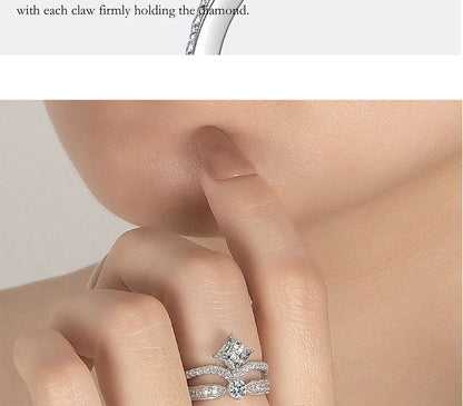 PERFANY 1.3CT Moissanite Ring for Women S925 Pure Silver Crown Double Layer Design Laboratory Diamond Wedding Luxury Jewelry