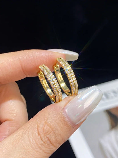 Sparkling Real Double Moissan Diamond Round Hoop Earrings Suitable for Women's Daily Wear 925 Silver High Quality Fine Jewelry