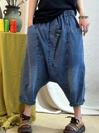 AmaxluluE 2025 Summer Ladies Chinese Loose Cross Pants Womens Luxury Casual Harajuku Jeans Ladies Classic Vintage Denim Trousers