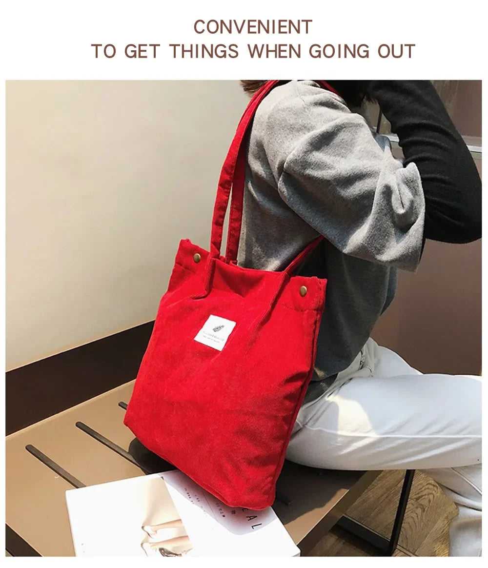Corduroy Bag Handbags for Women Shoulder Bags Female Soft Environmental Storage Reusable Girls Small and Large Shopper Totes Bag
