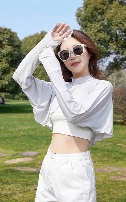 New Casual Women's Sunscreen Shawl Solid Color Breathable Sunscreen Capes Long-sleeve Ice Silk Thin Coat Summer Outdoor