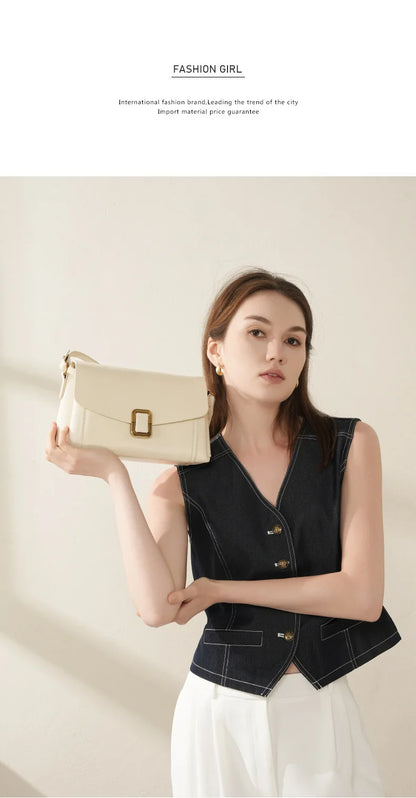 Women's Genuine Grade Cow  Leather Shoulder Crossbody Purse Bag Luxury Designer Ladies Underarm Bag Female Small Square Bag New