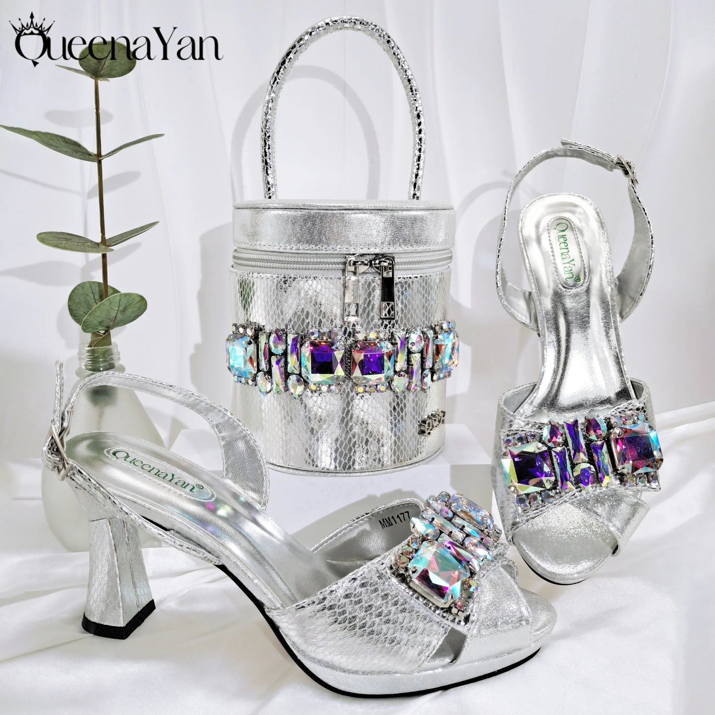 Queena Yan Newest Sweet Style Pink Color High Heels With Colourful Bucket Bag Fashionable Womens Footwear And Accessories Set