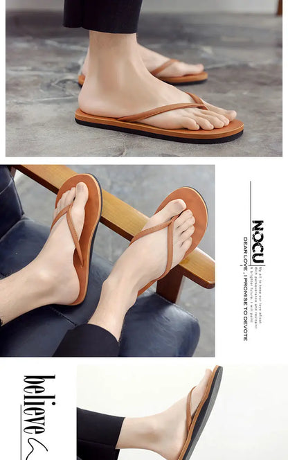 Men's anti slip flip flops, new couple's slippers for summer wear, durable leather, simple and fashionable beach shoes