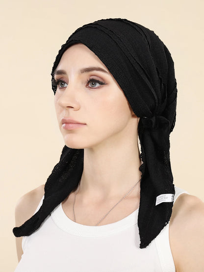 Ramadan Solid Color Turban Hijab Hats Long Tail Head Wraps Soft Elastic Muslim Hats Breathable Chemo Cap For Women Girls