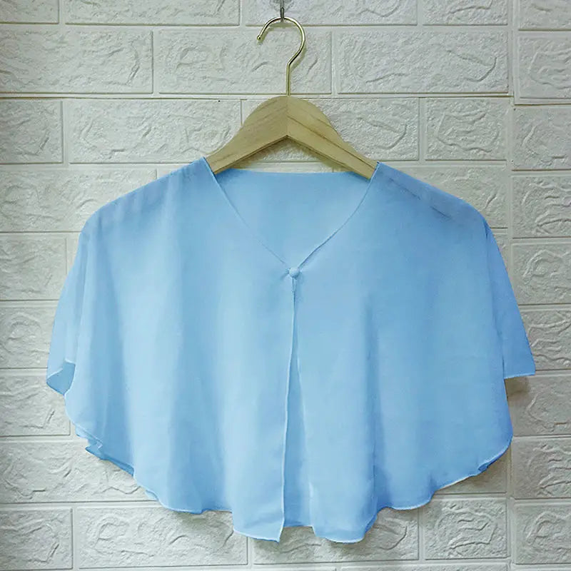 Korean Women Sunscreen Clothing Summer Thin Transparent Short Jacket Neck Guard Cloak Sun Shawl Solid Chiffon Cardigan Scarf R28