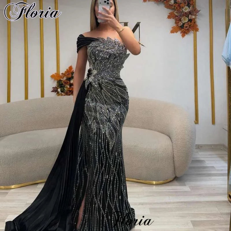 2 Designs Black Cocktail Dresses Mermaid Strapless Beaded Prom Dresses For Women Evening Gowns Vestidos Femenino Customized