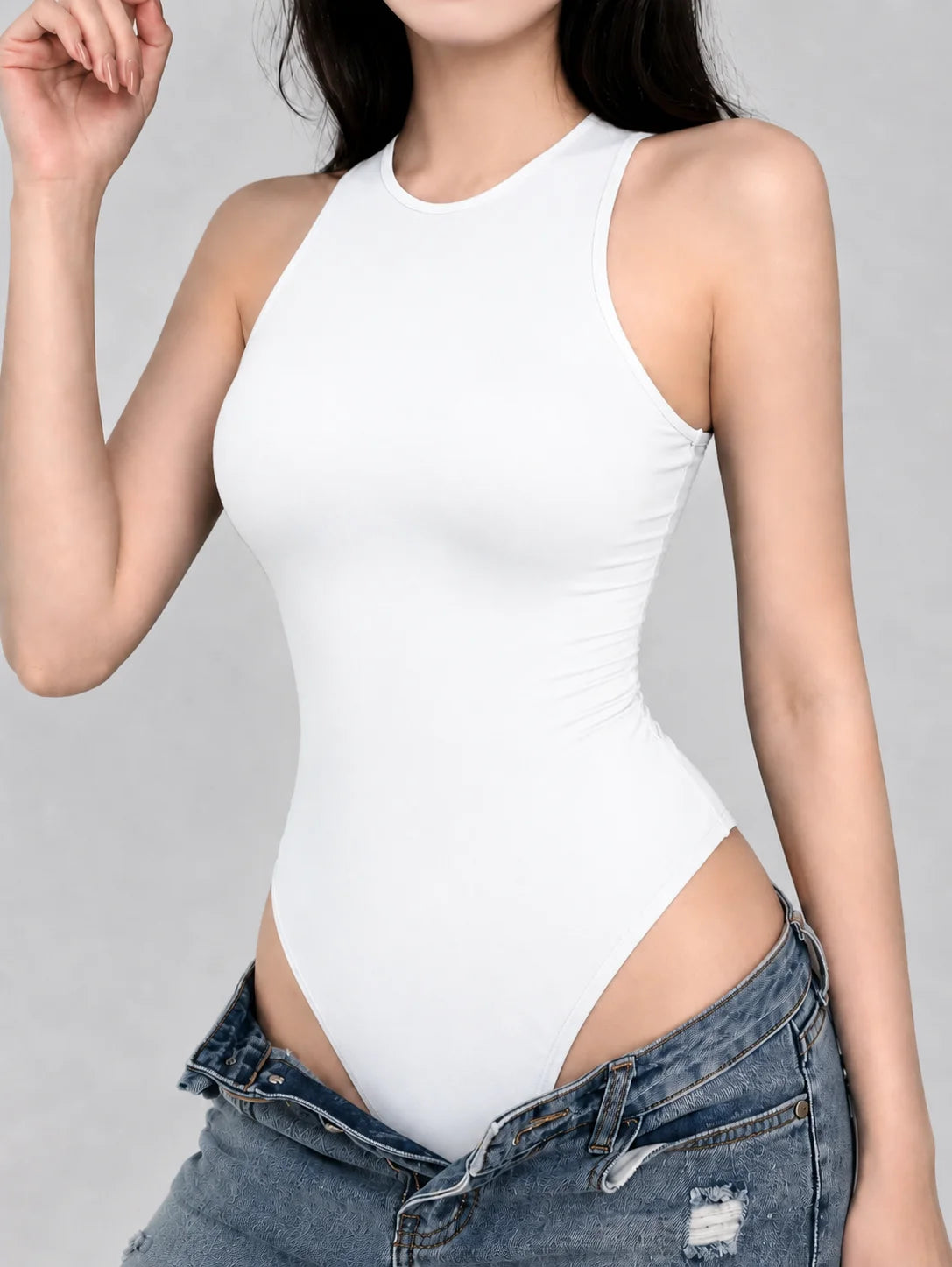 Women Sexy Black Mock Neck Sleeveless Bodysuit Vintage Tank Top Y2k Skinny  Clothing