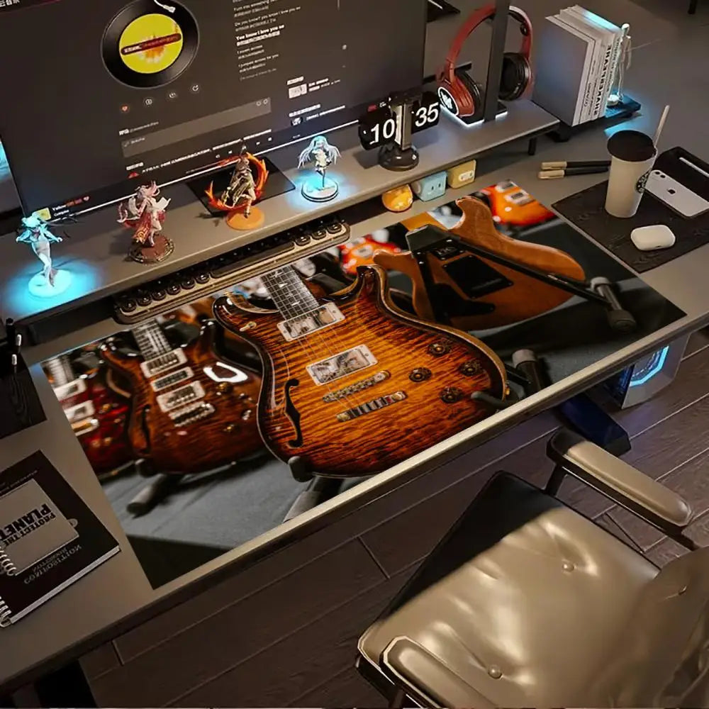 Electric Guitar Extended Gaming Mouse Pad Anti-slip Desk Mat Stitched Edge Aesthetic Decor for PC Gamer Office Setup