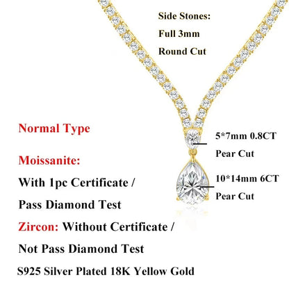 EWYA Luxury Pear Cut Full D Color Moissanite Tennis Neck Chain Woman s925 Silver All Lab Diamond Party Bridal Necklaces Gift