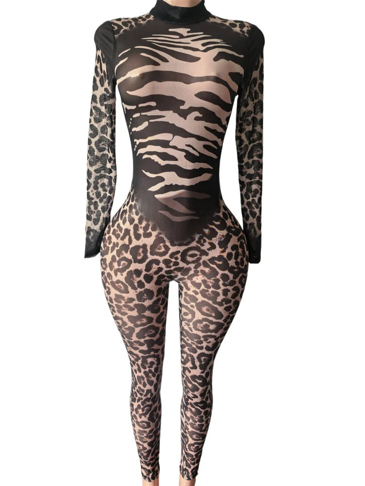 10 Bulk Items Wholesale Lots Jumpsuits Women Long Sleeve Bodycon Sexy Y2k Leopard Printing O-neck Rompers Streetwear K17649