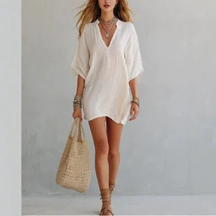 Women Linen Blend Romper Lapel Collar Short Sleeve Button Down Ruffle Hem Pocket Jumpsuit Casual Beach Playsuit