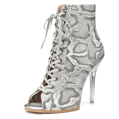 Transparent High Heels Jazz Dance Shoes Sexy Peep toe Luxury Silver Gold Pink Red Heeled Outdoor Party Ankle Boots for Women