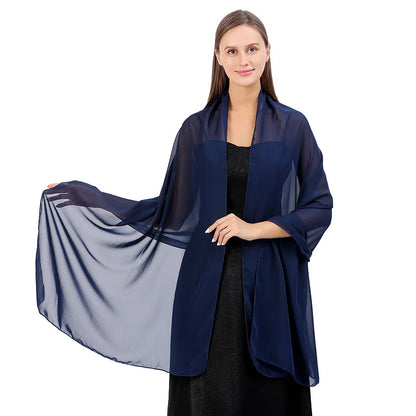 Pure Color Chiffon Shawls for Evening Dresses Women Wedding Evening Party Capes Scarves Summer Beach Towel Sunscreen Shawl