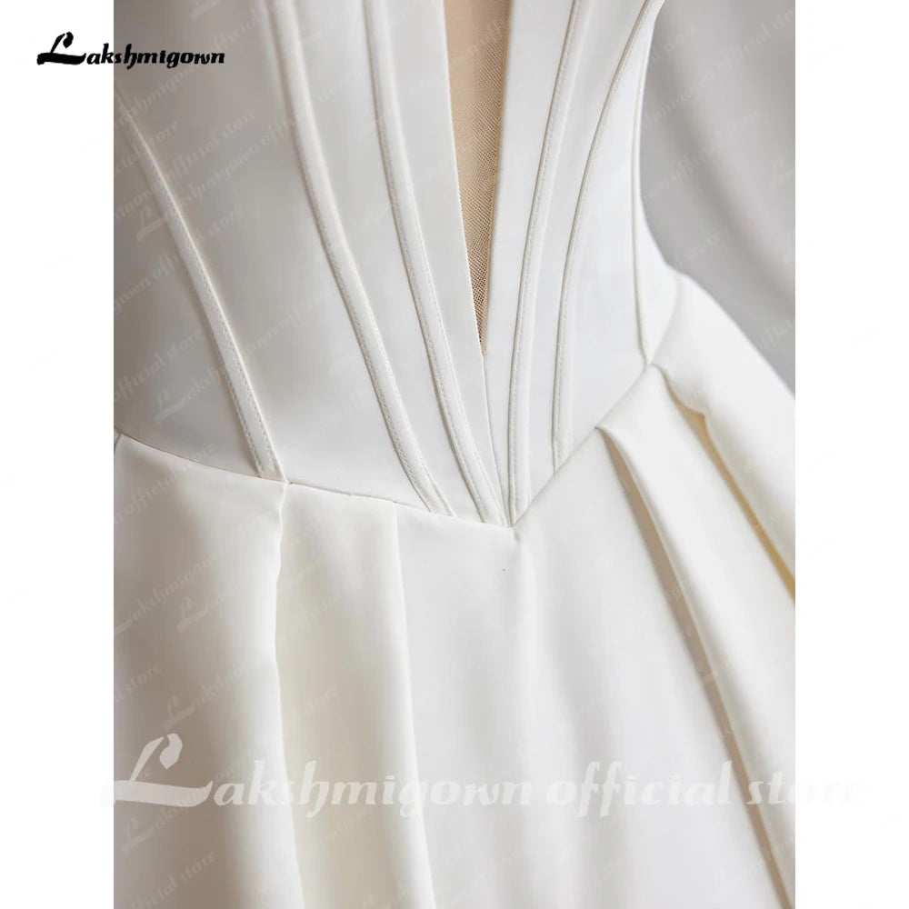 Lakshmigown Off The Shoulder Crepe Satin A-Line Bridal Gowns For Formal Party Floor Length Wedding Dress Vestidos Customized