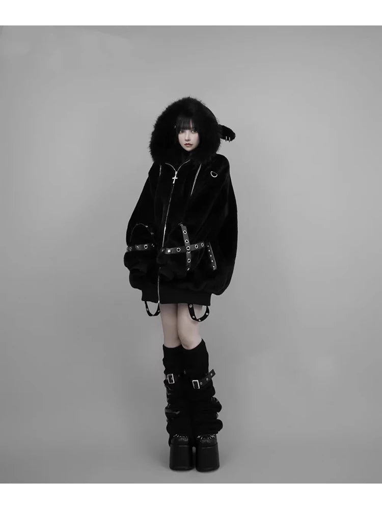Mauroicardi Autumn Winter Oversized Warm Soft White Faux Fur Coat Women with Hood Harajuku Fashion Fluffy Jacket Streetwear 2025
