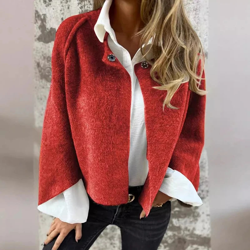 Autumn Winter Jacket Women Coats Wool Design Long Sleeve Solid Short Jacket Woman Casual Outwear