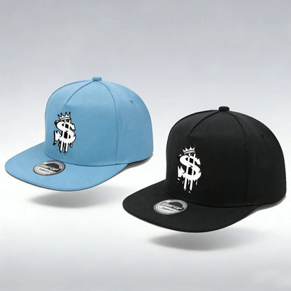 1/2PC Men's Hip Hop Snapback Cap, Graffiti Dollar Crown Print Flat Bill Baseball Hat, Adjustable